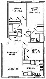 Floor plan for 3 beds, 2 baths, 1134 sqft